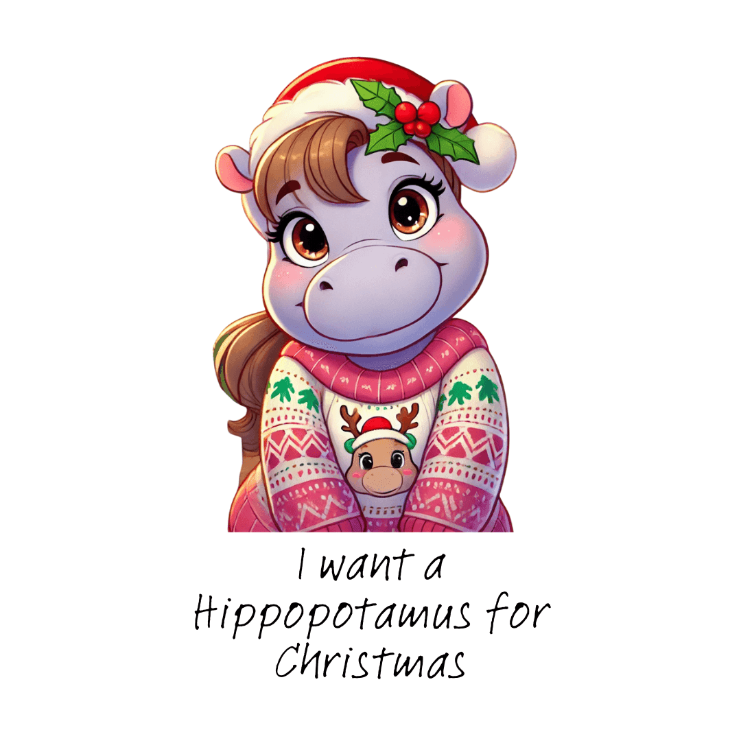 I Want a Hippopotamus for Christmas 🦛🎄 Girl Hippo - Youth Long Sleeve Tee! 🎁✨ - Whippie's