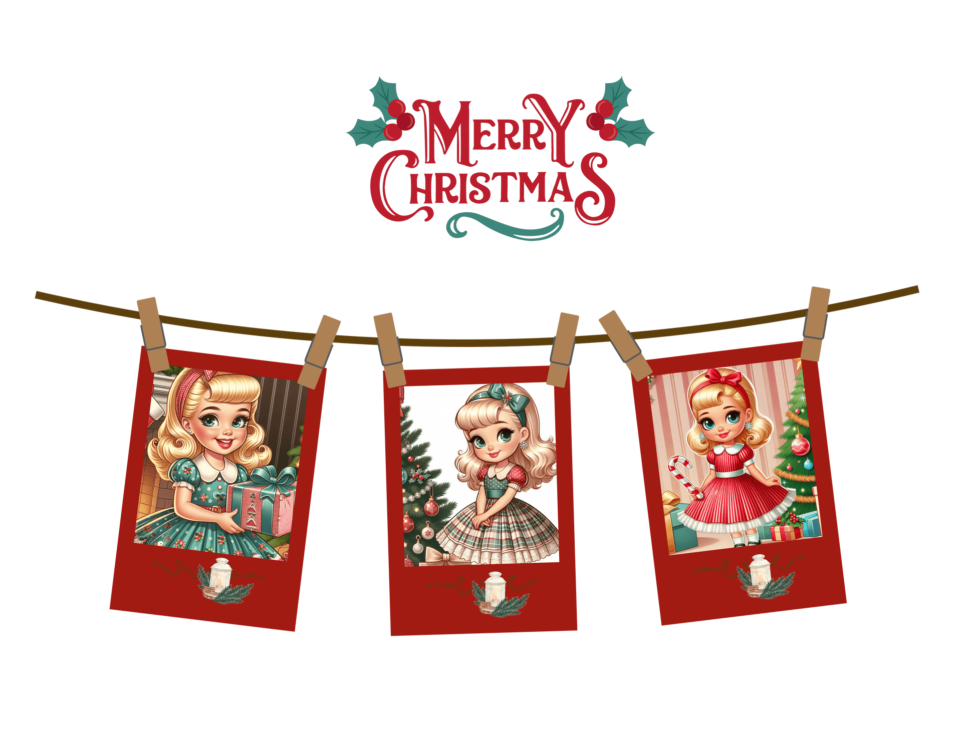 Merry Christmas - Photo Banner - Blonde Girls - Women's Softstyle Tee - Whippie's