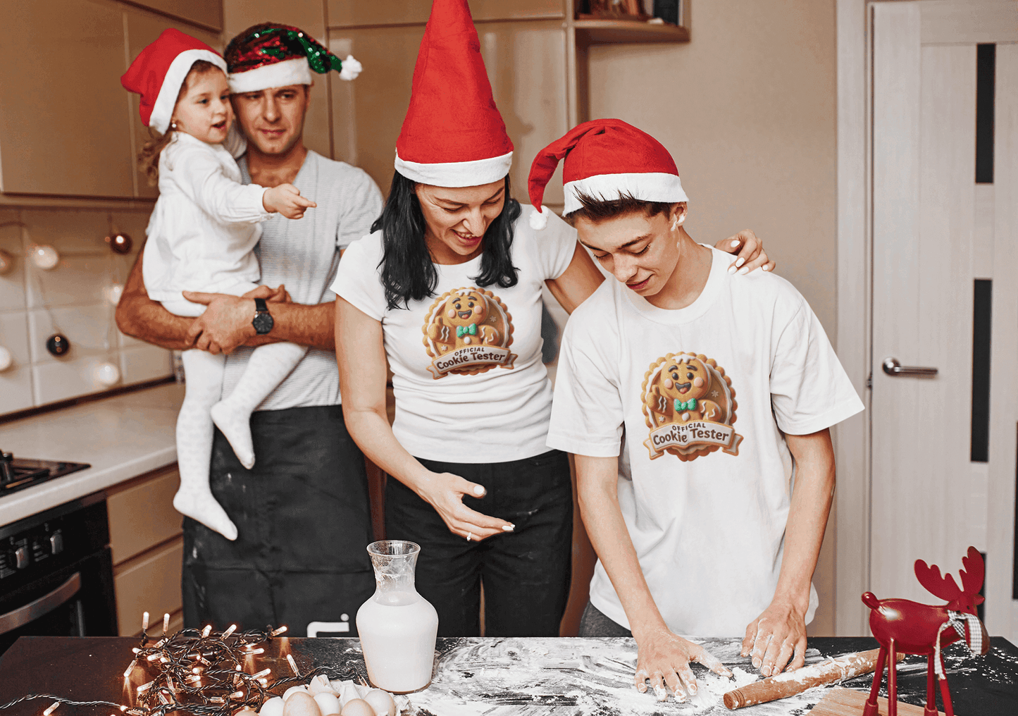 Official Cookie Tester 🍪 – Fun Gingerbread Design with Peeking Gingerbread Man - Unisex Softstyle Tee - Whippie's