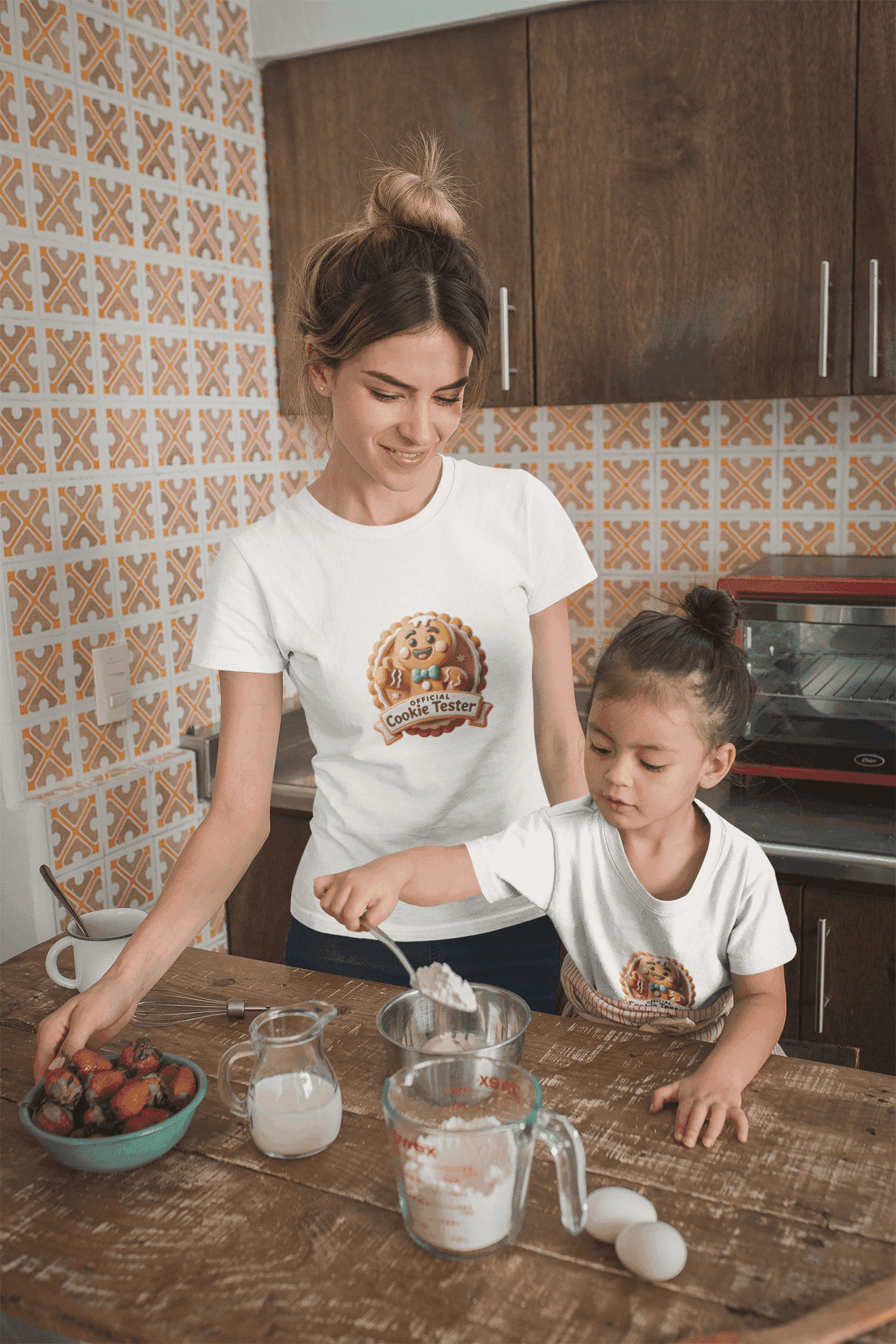 Official Cookie Tester 🍪 – Fun 3D Gingerbread Circle with Peekaboo Gingerbread Man - Kids Unisex Softstyle Tee - Whippie's