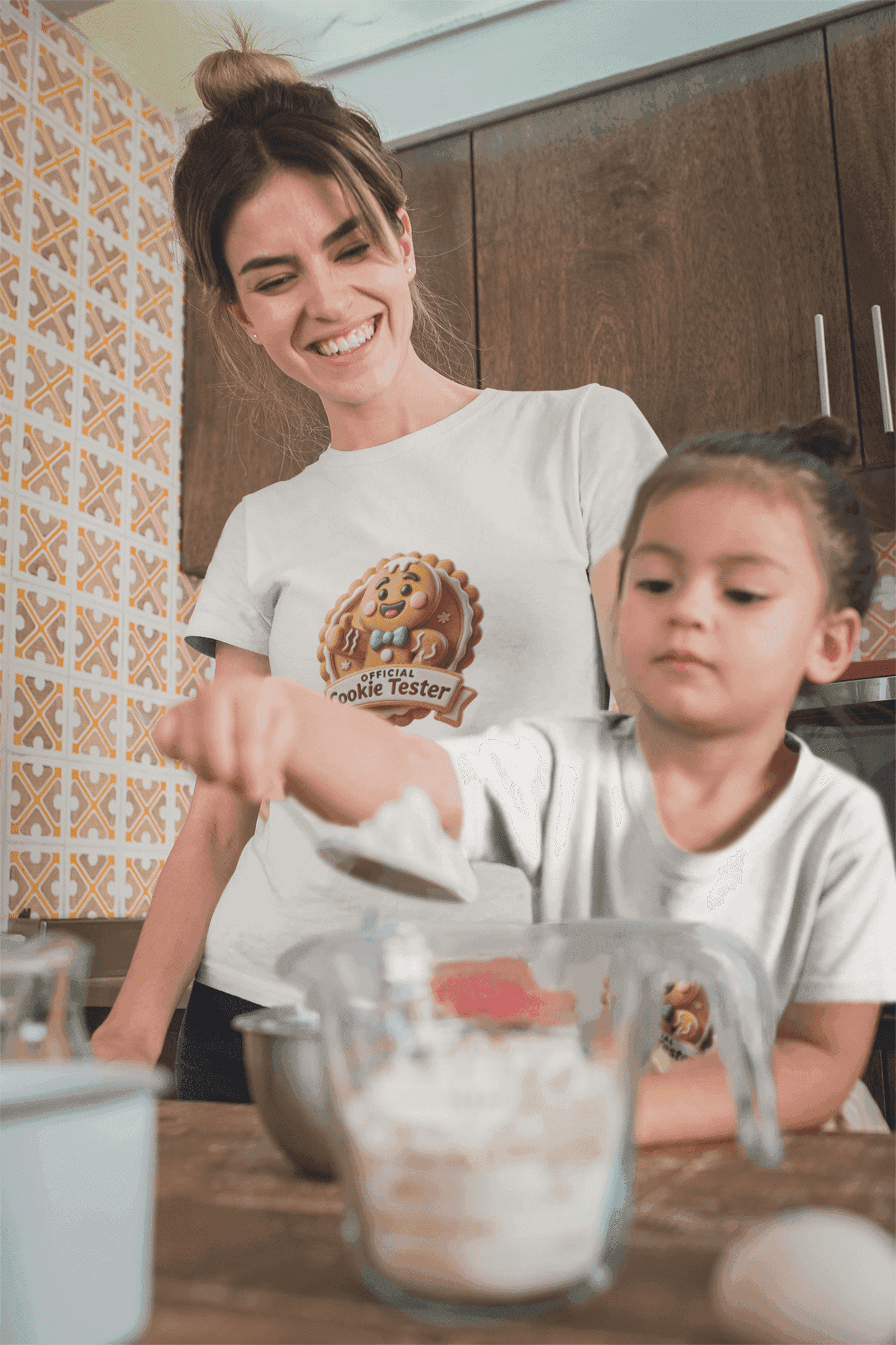 Official Cookie Tester 🍪 – Fun 3D Gingerbread Circle with Peekaboo Gingerbread Man - Kids Unisex Softstyle Tee - Whippie's