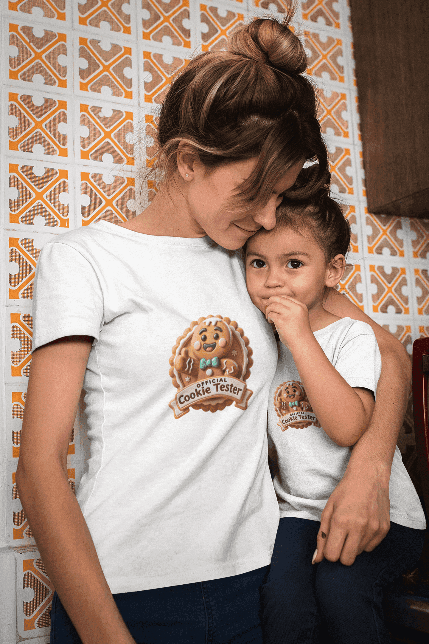 Official Cookie Tester 🍪 – Fun 3D Gingerbread Circle with Peekaboo Gingerbread Man - Kids Unisex Softstyle Tee - Whippie's