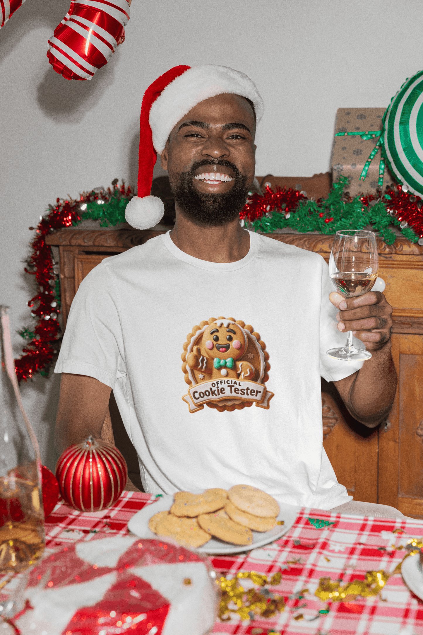 Official Cookie Tester 🍪 – Fun Gingerbread Design with Peeking Gingerbread Man - Unisex Softstyle Tee - Whippie's