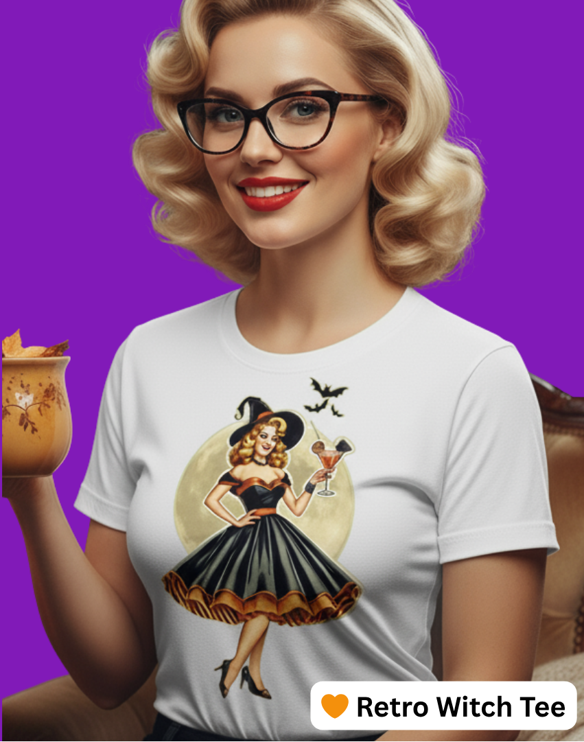 Vintage Pinup Witch Cocktail T-Shirt - Bewitching Retro Style