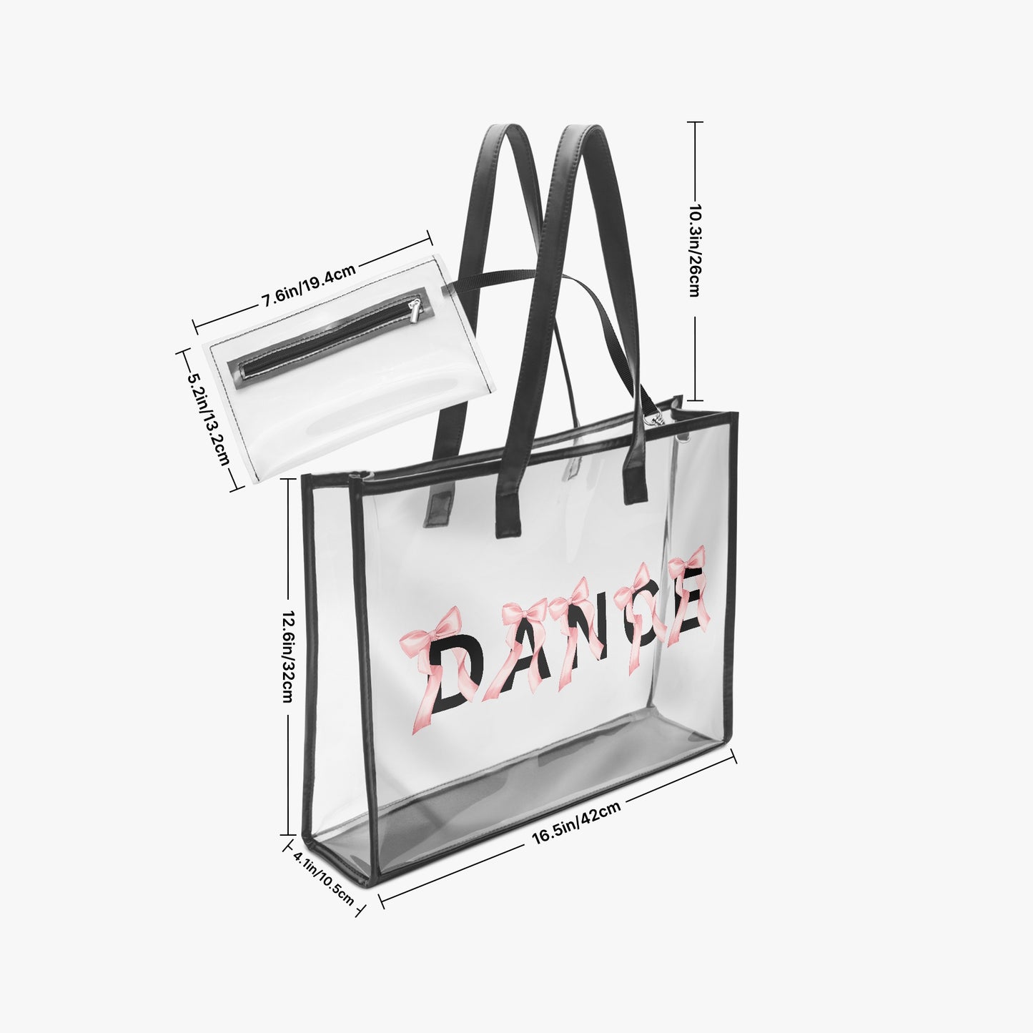 1227. DANCE Bows Large PVC Tote Bag - Transparent Inner Bag - Whippie's