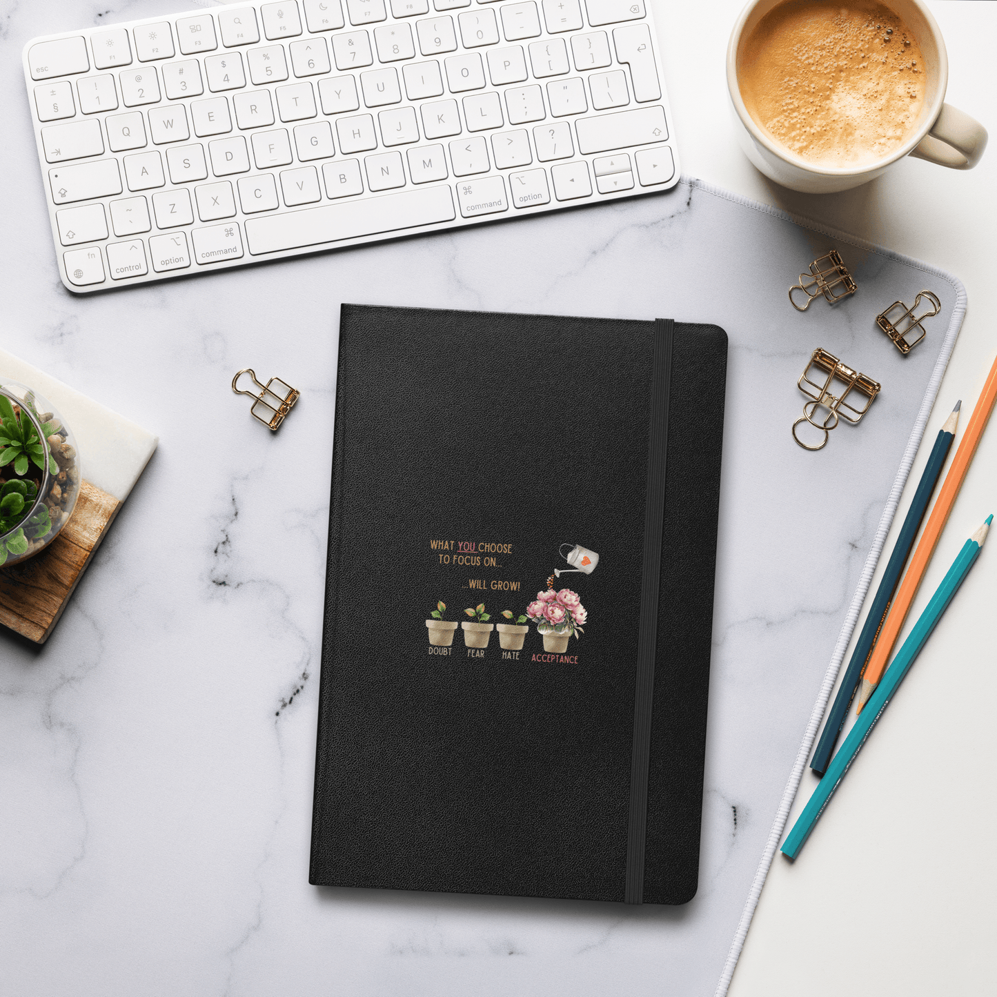 What You Choose to Focus On... Will Grow!" Hard Cover Notebook - 🌱 Cultivate Positivity and Watch Your Dreams Blossom! 🌱 - Whippie's