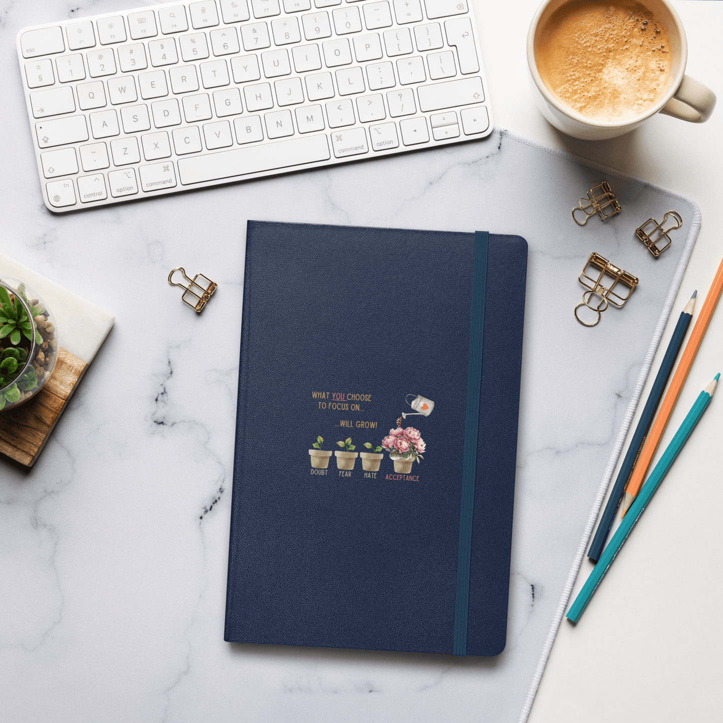 What You Choose to Focus On... Will Grow!" Hard Cover Notebook - 🌱 Cultivate Positivity and Watch Your Dreams Blossom! 🌱 - Whippie's