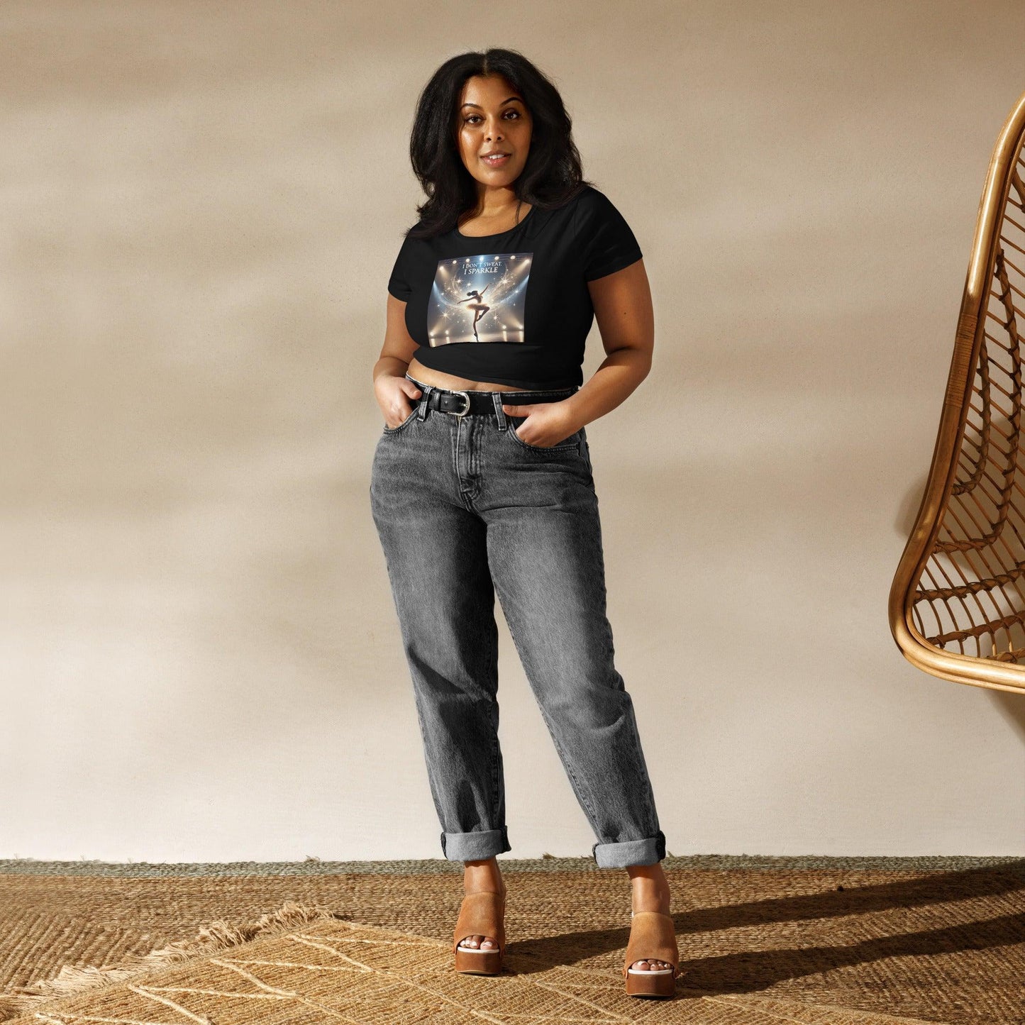 I Don’t Sweat, I Sparkle: Black Dancer Women’s Crop Tee - Whippie's