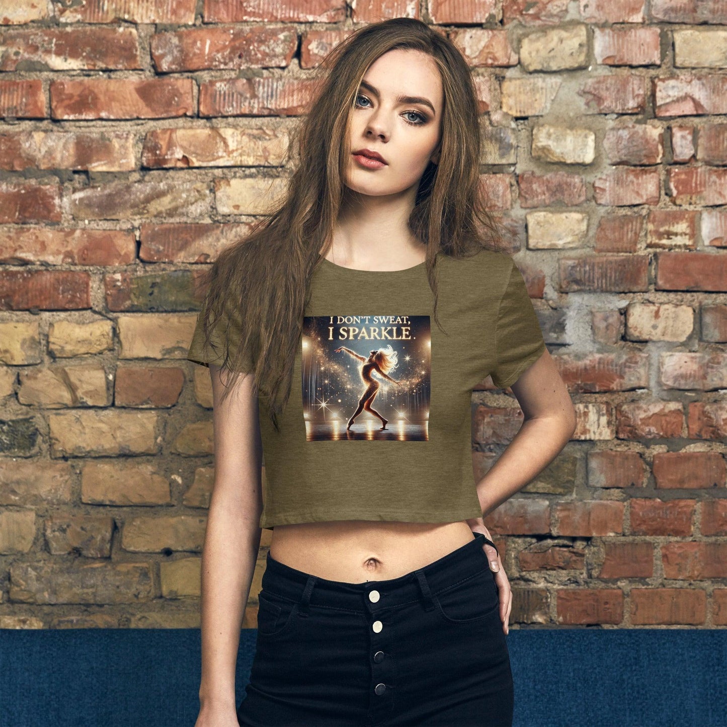 I Don’t Sweat, I Sparkle: Blonde Dancer Women's Crop Tee - Whippie's