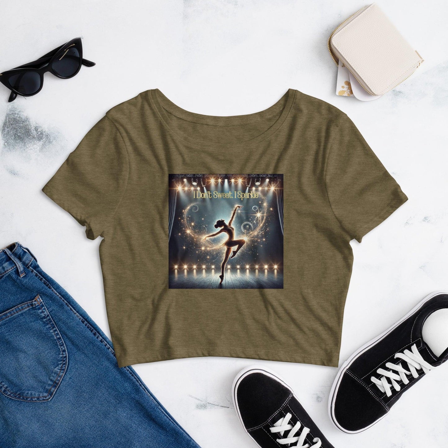 I Don’t Sweat, I Sparkle: Brunette Dancer Women’s Crop Tee - Whippie's