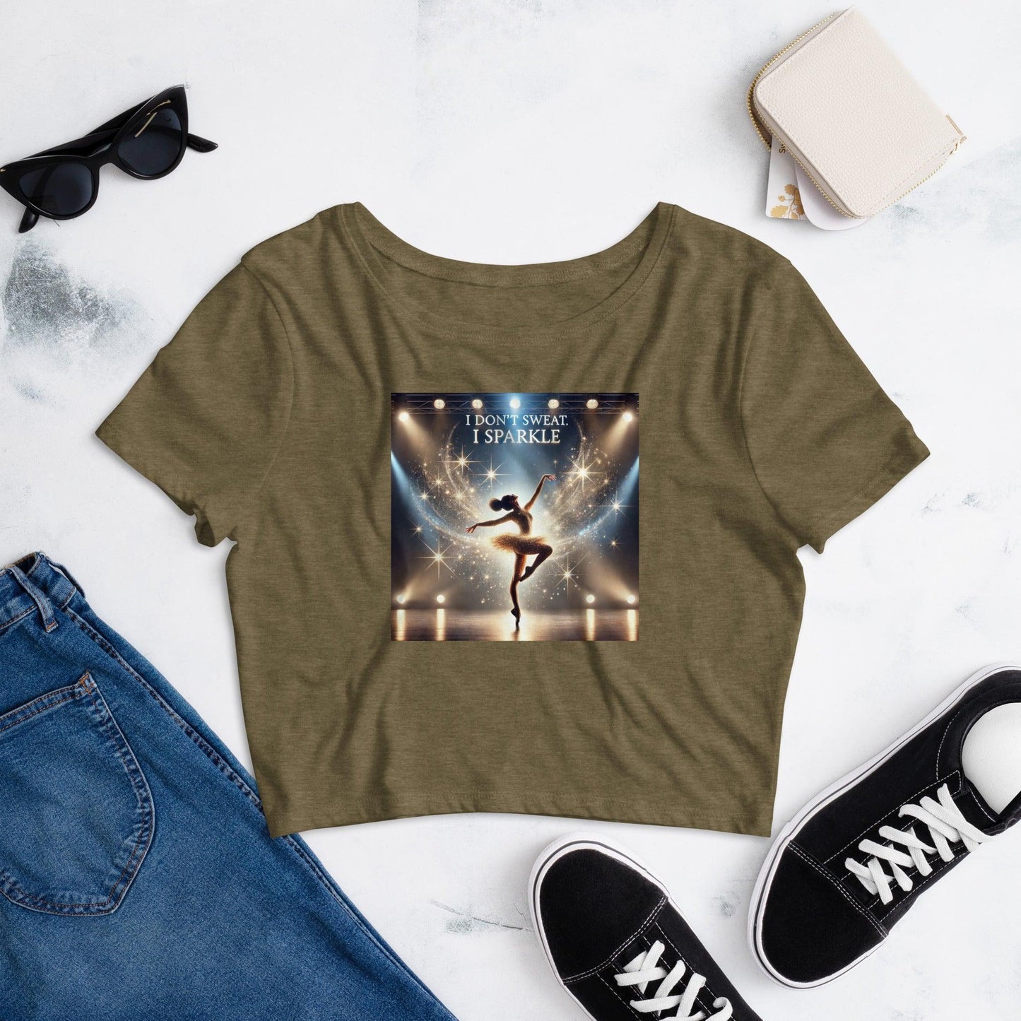 I Don’t Sweat, I Sparkle: Black Dancer Women’s Crop Tee - Whippie's