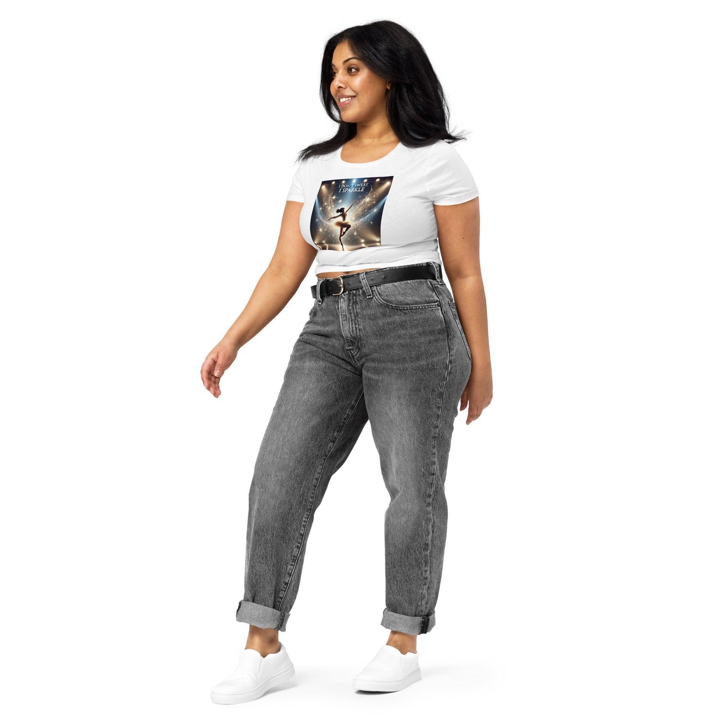 I Don’t Sweat, I Sparkle: Black Dancer Women’s Crop Tee - Whippie's
