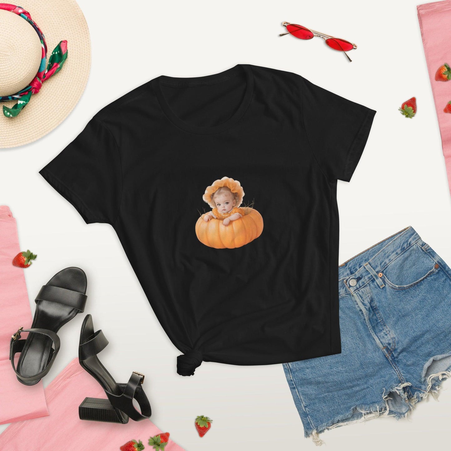 Little Pumpkin Patch: Blonde Baby in Pumpkin T-Shirt - Whippie's