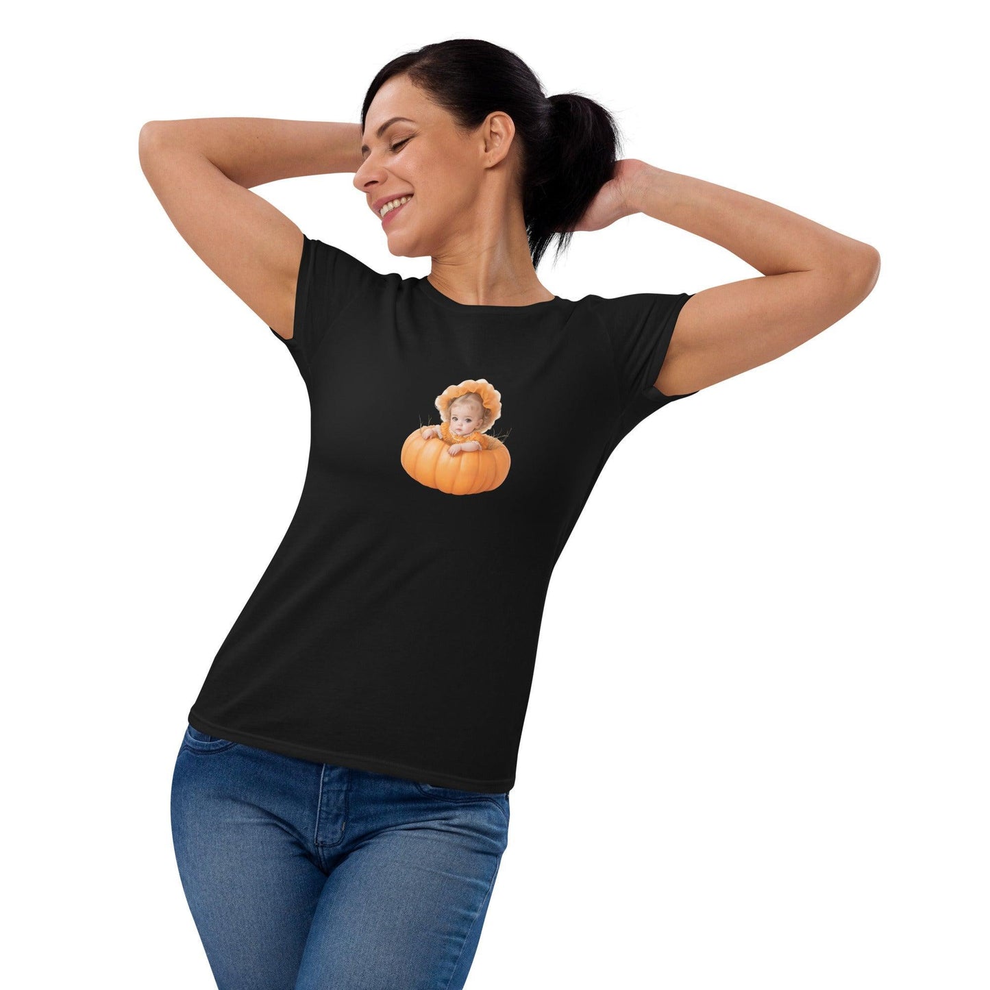 Little Pumpkin Patch: Blonde Baby in Pumpkin T-Shirt - Whippie's