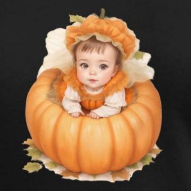 Little Pumpkin Baby: Brunette Baby in Pumpkin T-Shirt - Whippie's