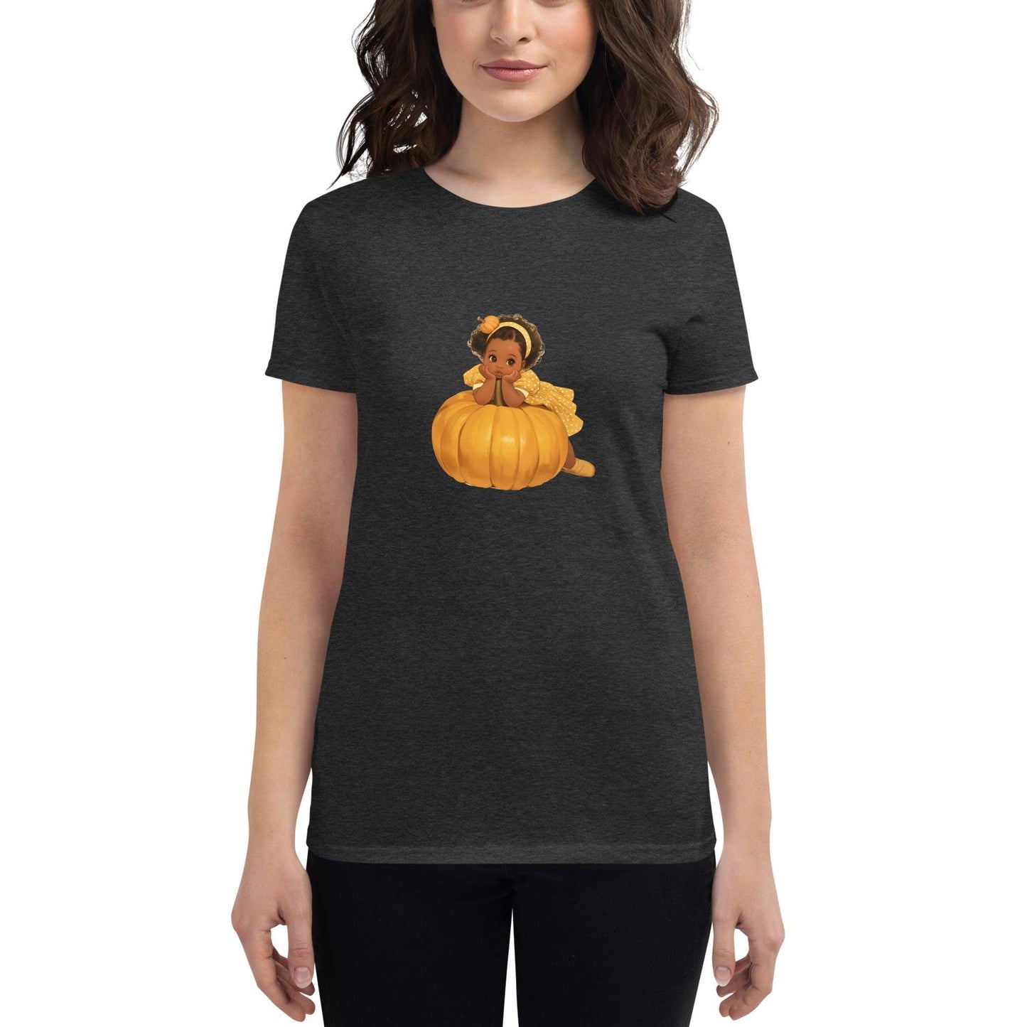 Little Pumpkin Patch: Baby Leaning on Pumpkin - Women's T-Shirt - Whippie's