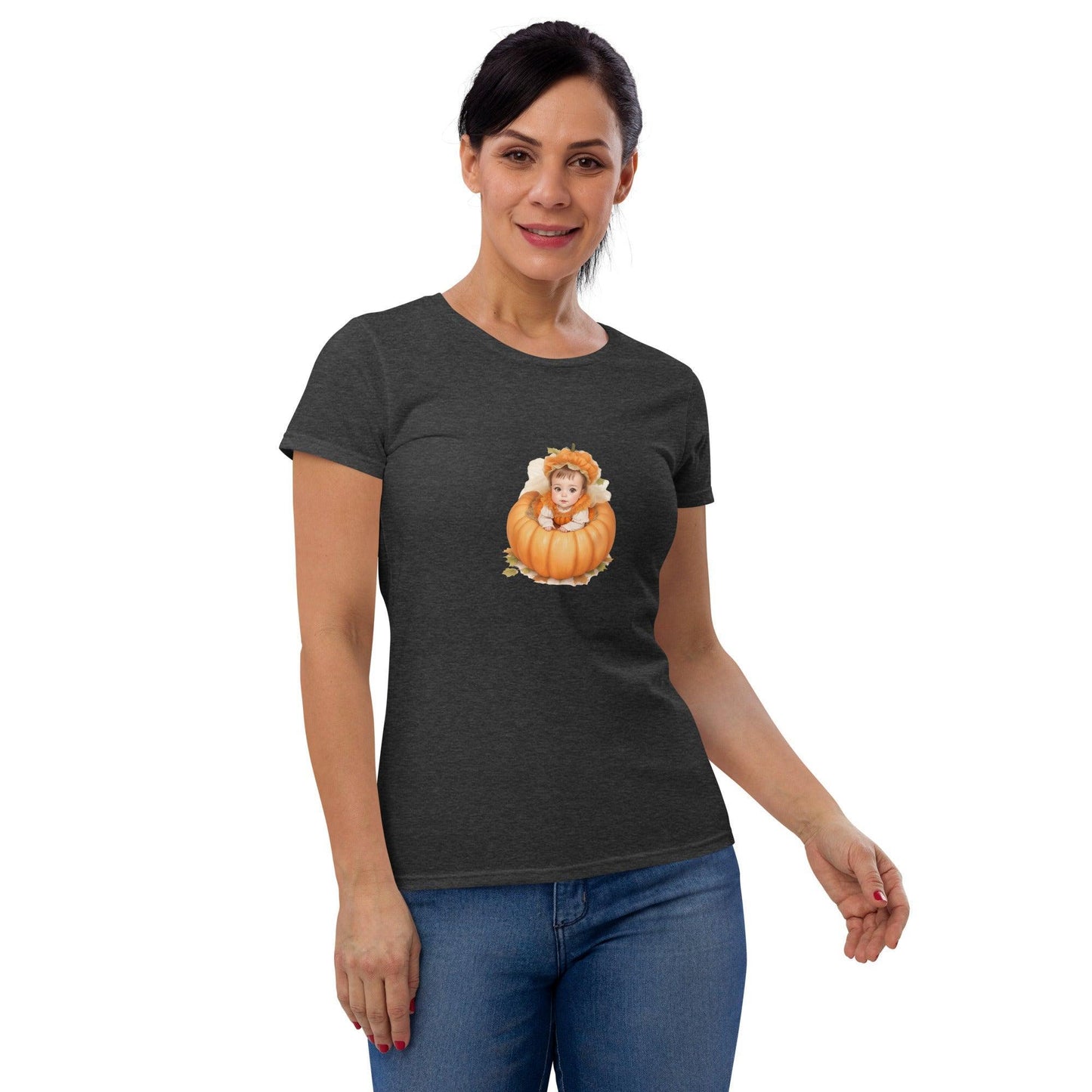 Little Pumpkin Baby: Brunette Baby in Pumpkin T-Shirt - Whippie's