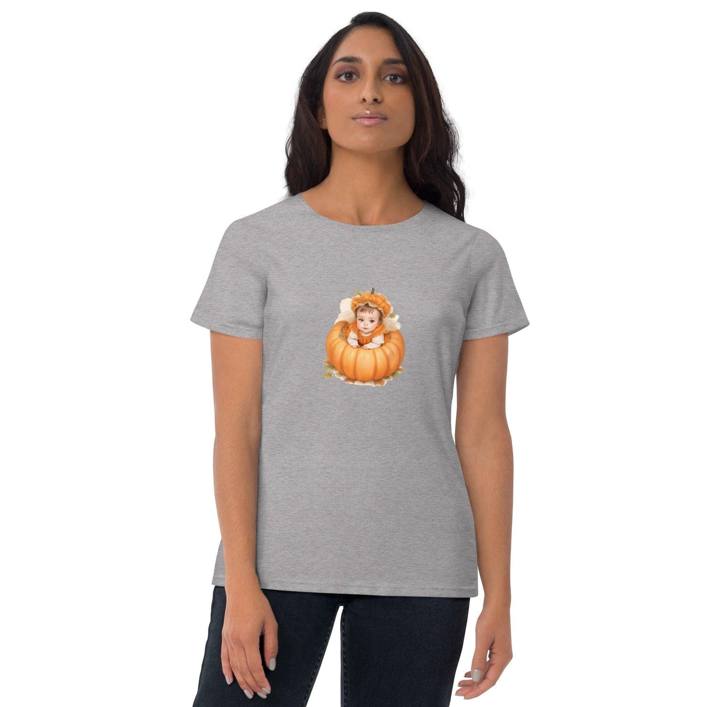 Little Pumpkin Baby: Brunette Baby in Pumpkin T-Shirt - Whippie's