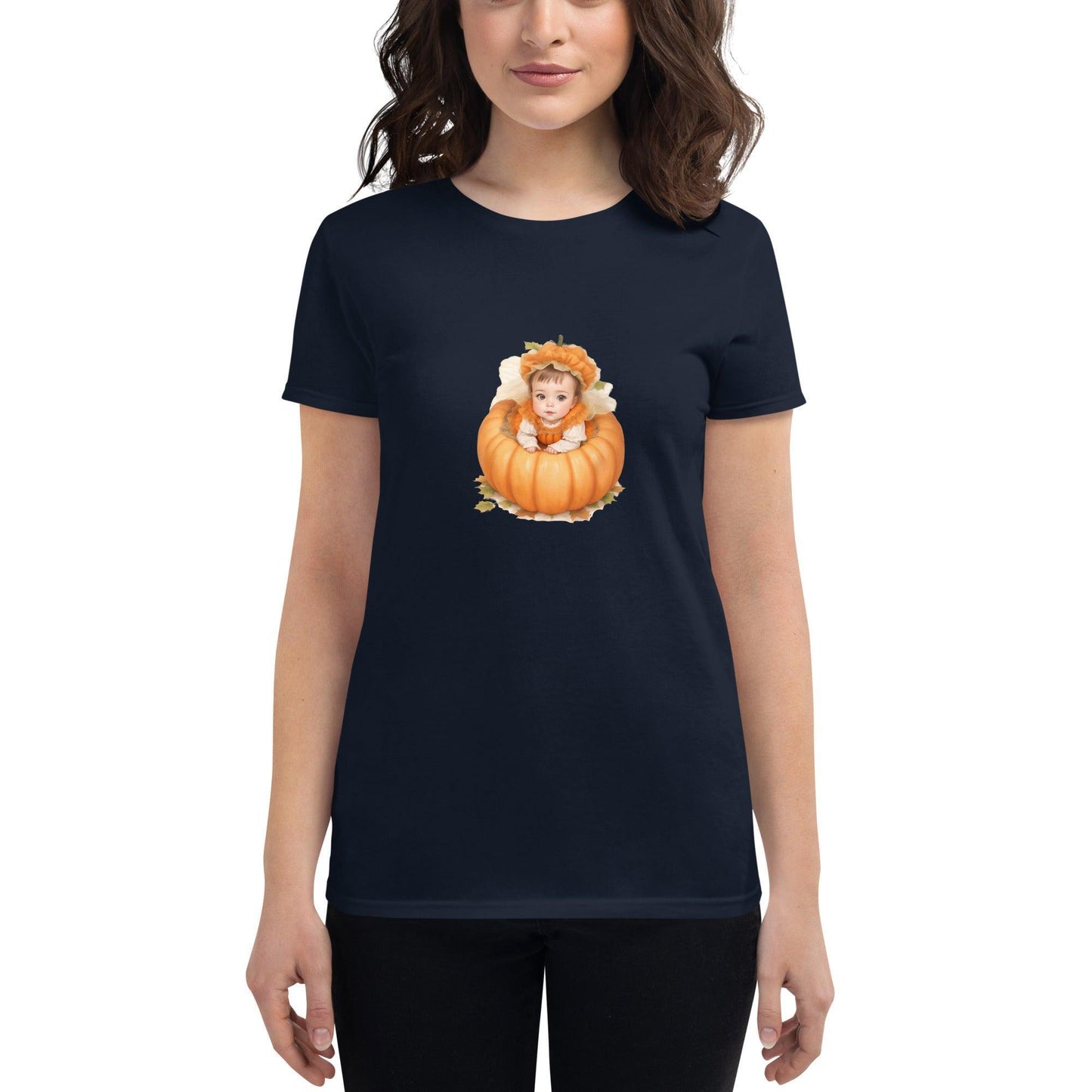Little Pumpkin Baby: Brunette Baby in Pumpkin T-Shirt - Whippie's