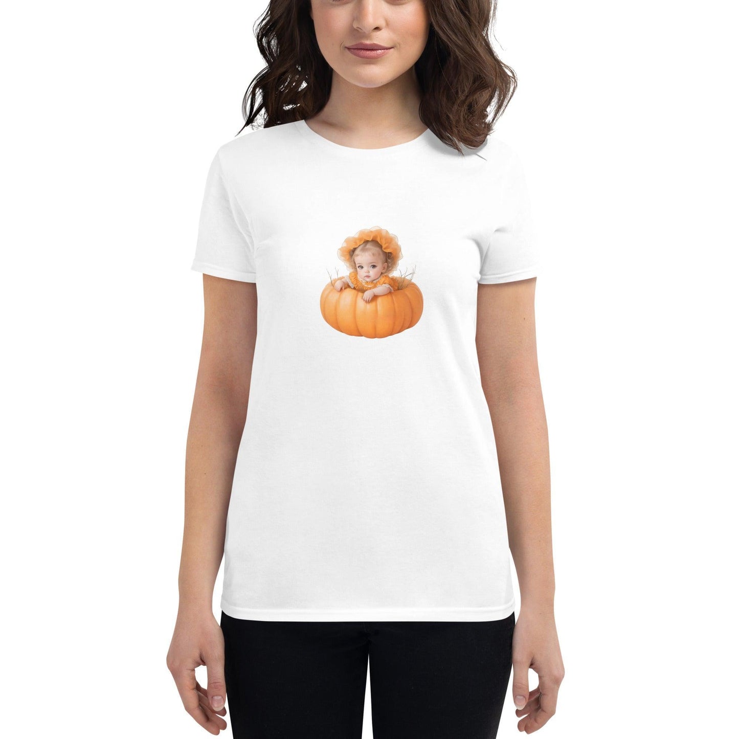 Little Pumpkin Patch: Blonde Baby in Pumpkin T-Shirt - Whippie's