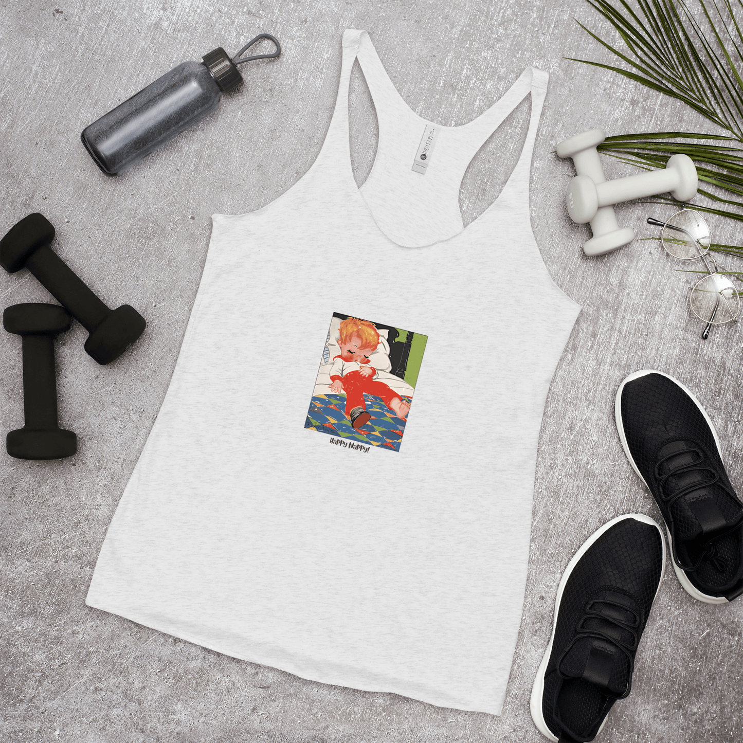 Nursery Rhyme - Deedle Deedle John - "Happy Nappy" Women's Racerback Tank - Whippie's