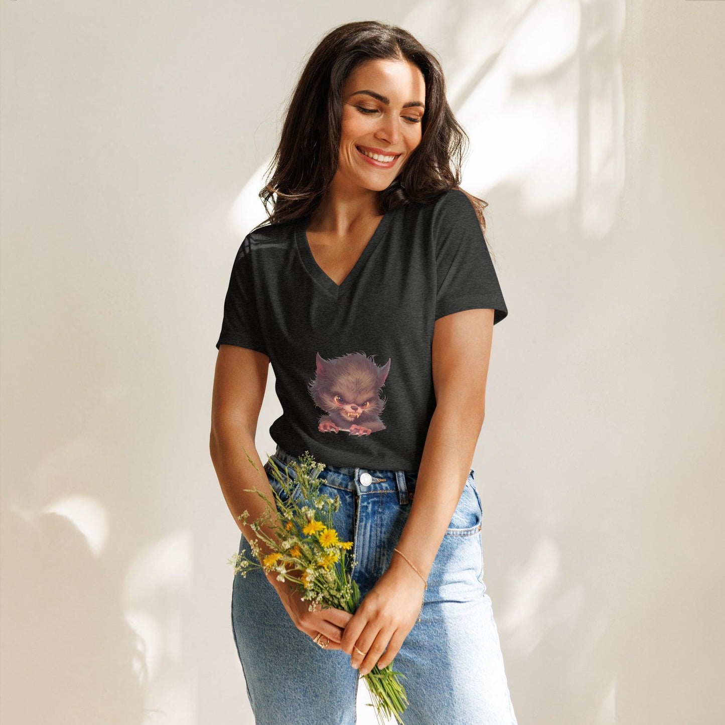 Howl-arious Head Relaxed V-Neck Tee 🐺 - Whippie's