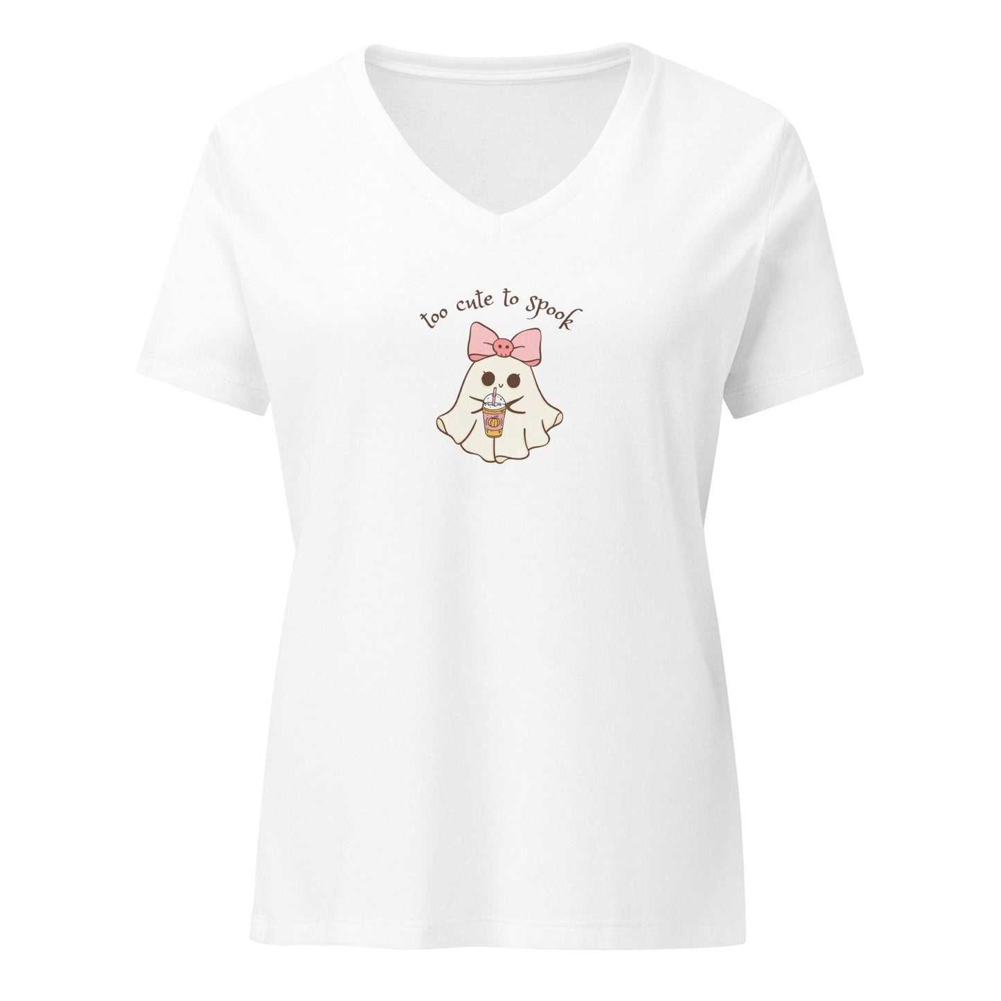 Too Cute to Spook Women's Relaxed V-Neck Tee - 👻💖 Embrace Spooky Season in Comfort and Style! 💖👻 - Whippie's