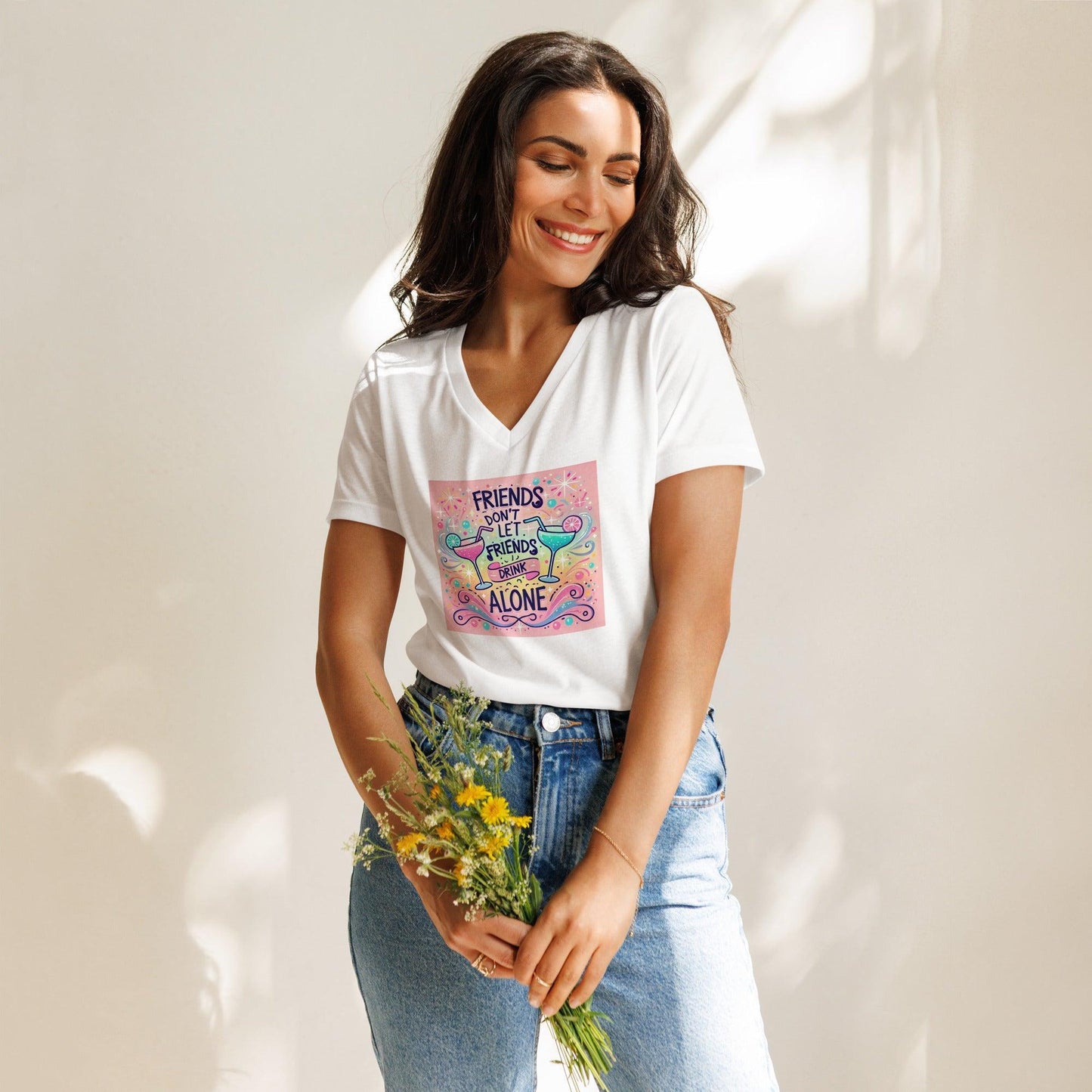 Friends Don't Let Friends Drink Alone - Women’s relaxed v-neck t-shirt - Whippie's