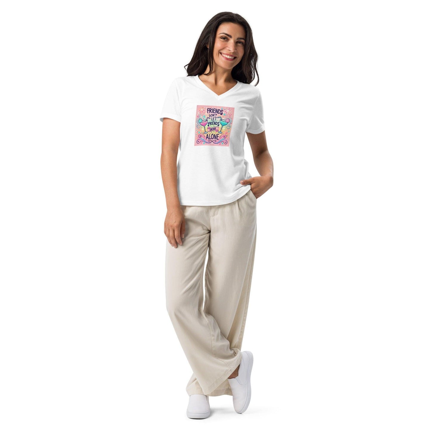 Friends Don't Let Friends Drink Alone - Women’s relaxed v-neck t-shirt - Whippie's