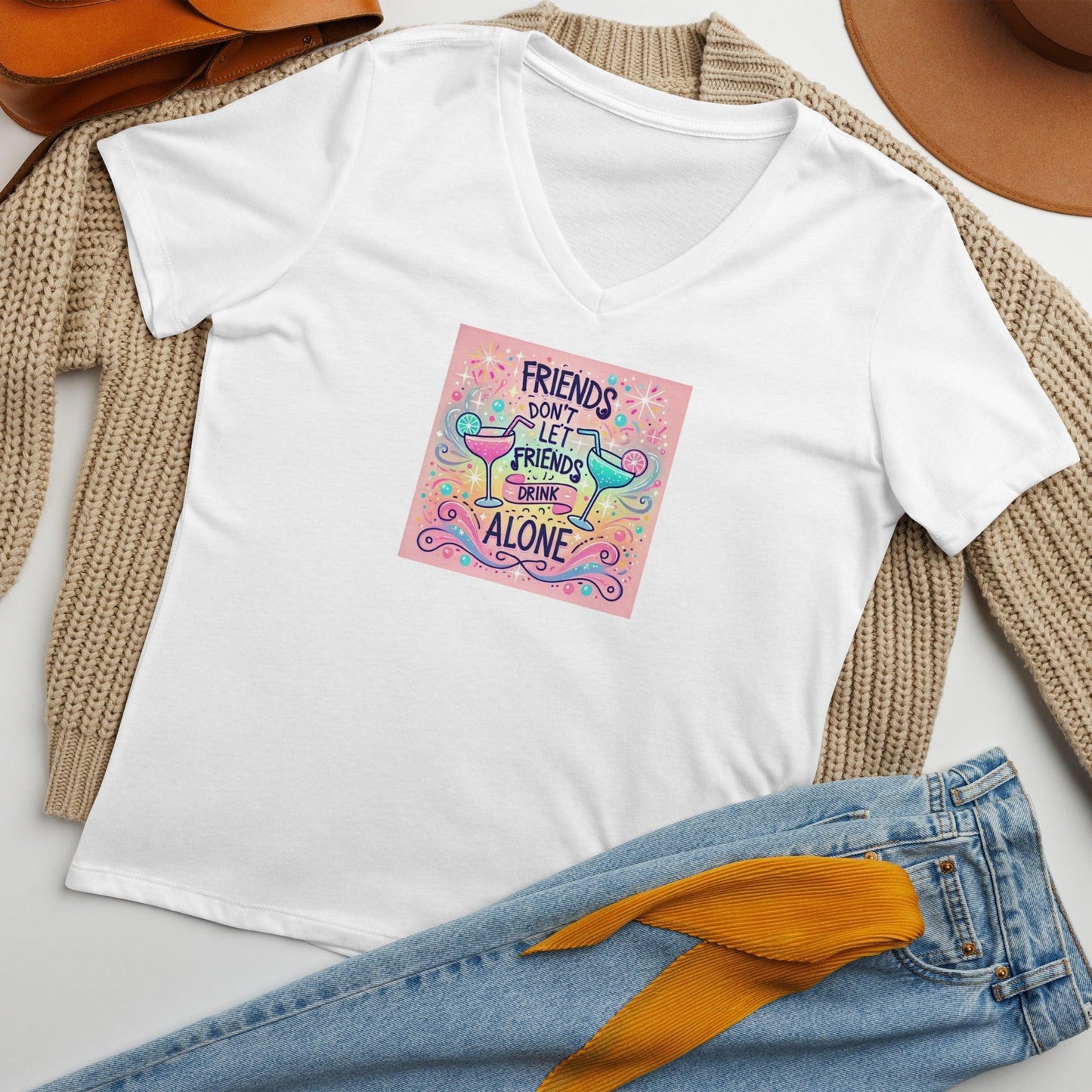 Friends Don't Let Friends Drink Alone - Women’s relaxed v-neck t-shirt - Whippie's