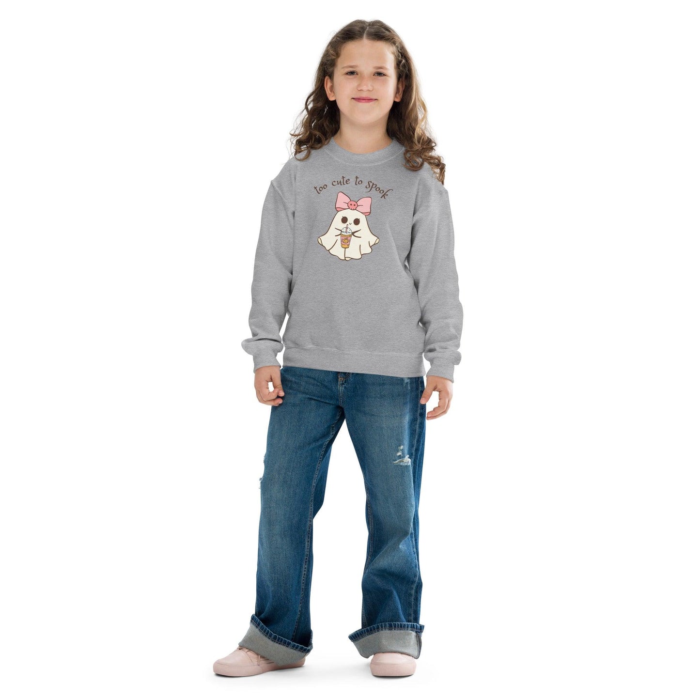 Too Cute to Spook Youth Crewneck Sweatshirt - 👻💖 Stay Cozy and Cute this Halloween! 💖👻 - Whippie's