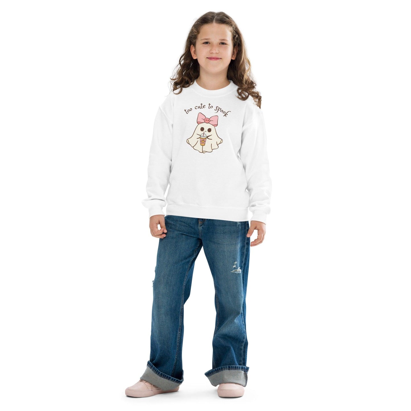 Too Cute to Spook Youth Crewneck Sweatshirt - 👻💖 Stay Cozy and Cute this Halloween! 💖👻 - Whippie's