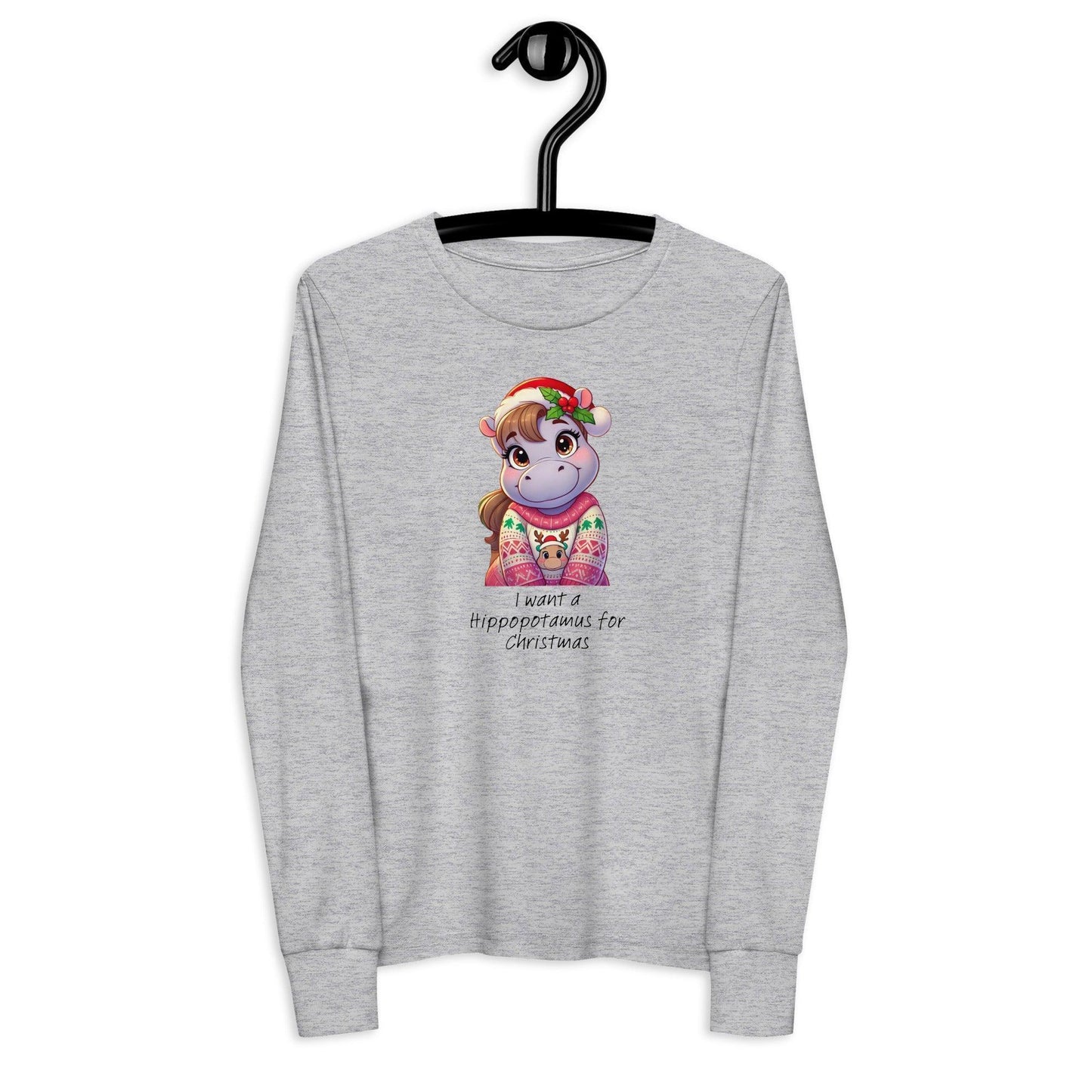 I Want a Hippopotamus for Christmas 🦛🎄 Girl Hippo - Youth Long Sleeve Tee! 🎁✨ - Whippie's