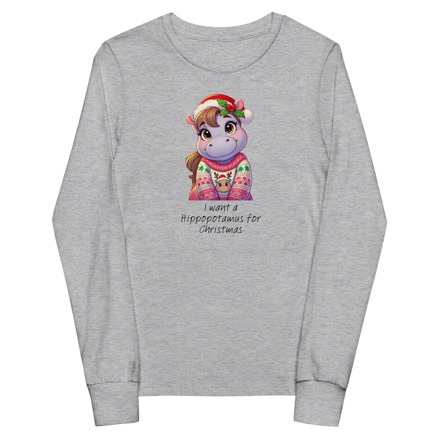 I Want a Hippopotamus for Christmas 🦛🎄 Girl Hippo - Youth Long Sleeve Tee! 🎁✨ - Whippie's