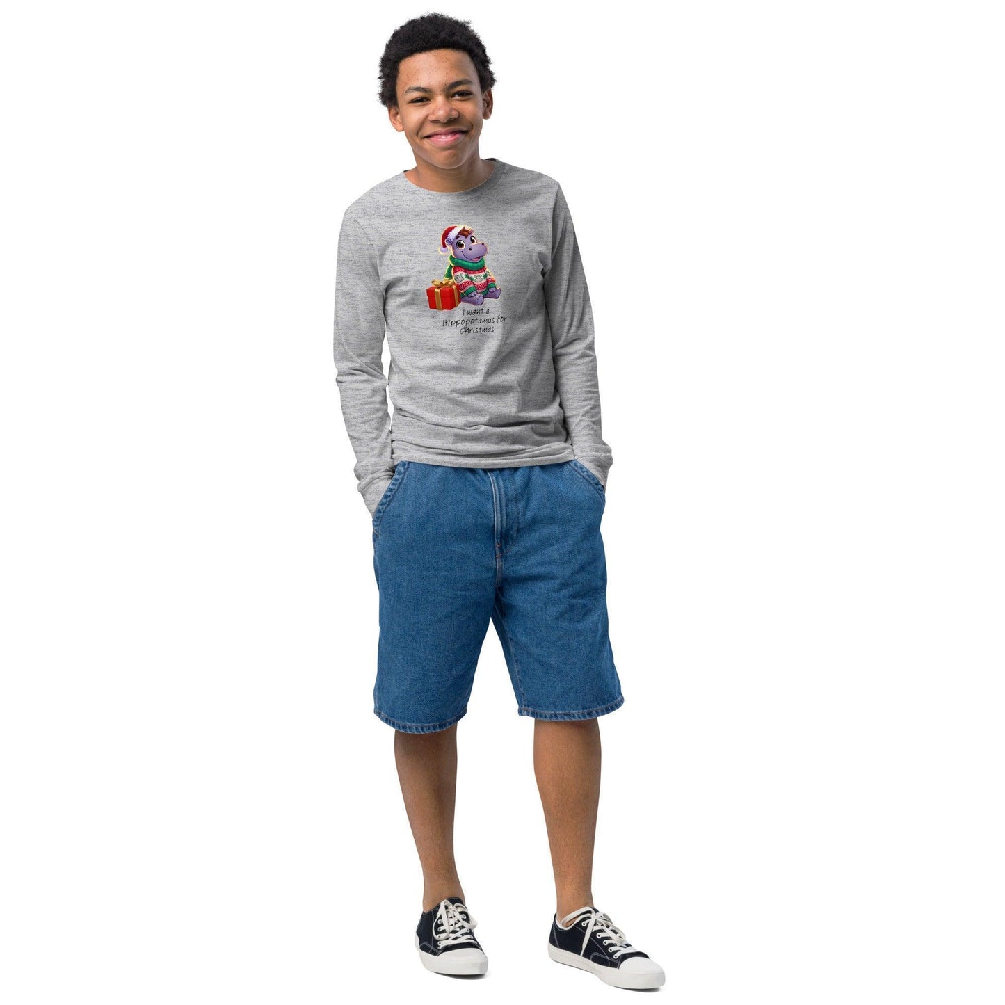 I Want a Hippopotamus for Christmas ๐ฆ๐ Girl Hippo - Youth Long Sleeve Tee! ๐โจ - Whippie's