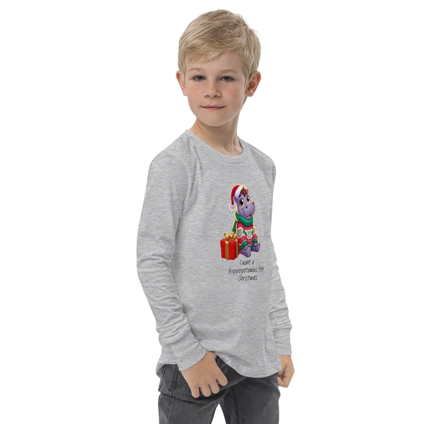 I Want a Hippopotamus for Christmas ๐ฆ๐ Girl Hippo - Youth Long Sleeve Tee! ๐โจ - Whippie's