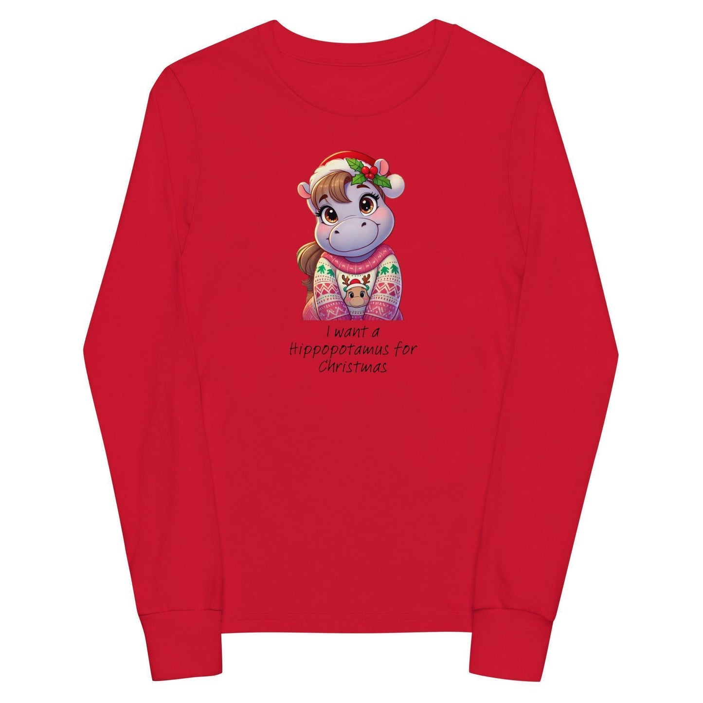 I Want a Hippopotamus for Christmas 🦛🎄 Girl Hippo - Youth Long Sleeve Tee! 🎁✨ - Whippie's