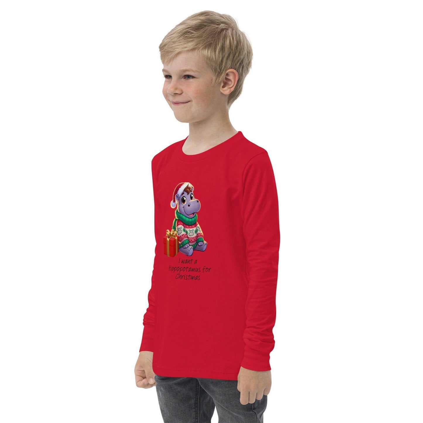 I Want a Hippopotamus for Christmas ๐ฆ๐ Girl Hippo - Youth Long Sleeve Tee! ๐โจ - Whippie's