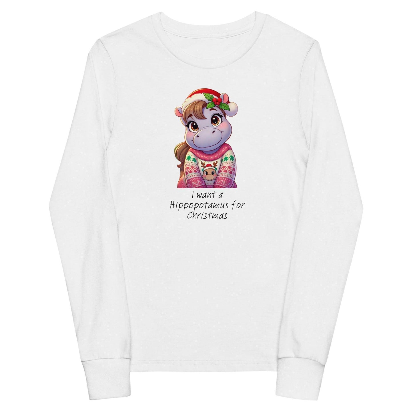 I Want a Hippopotamus for Christmas 🦛🎄 Girl Hippo - Youth Long Sleeve Tee! 🎁✨ - Whippie's