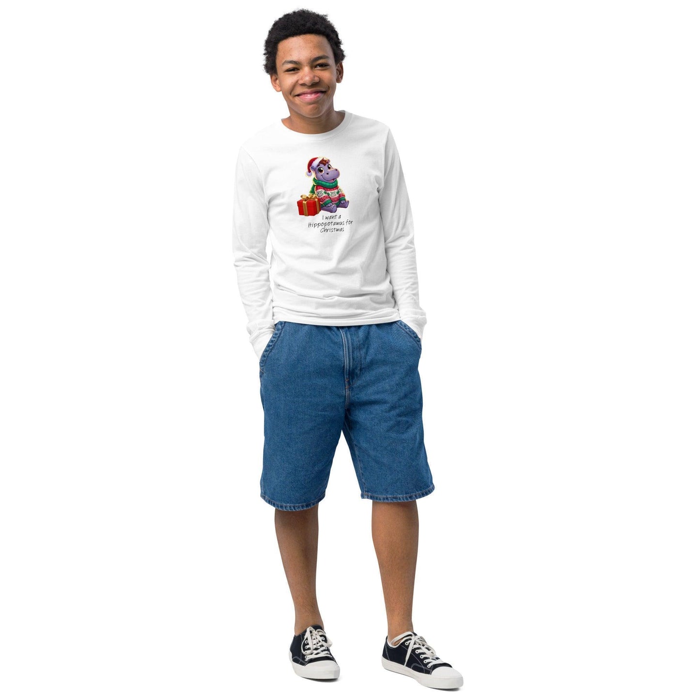 I Want a Hippopotamus for Christmas ๐ฆ๐ Girl Hippo - Youth Long Sleeve Tee! ๐โจ - Whippie's