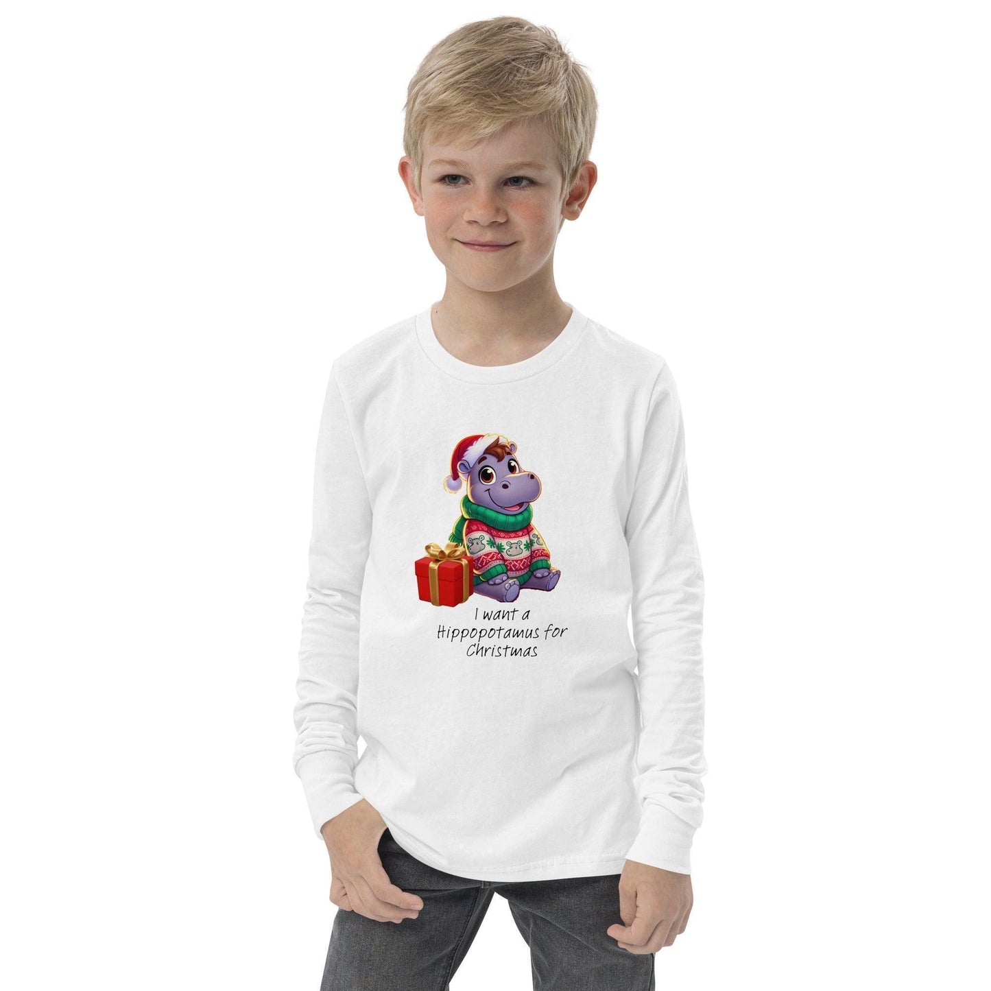 I Want a Hippopotamus for Christmas ๐ฆ๐ Girl Hippo - Youth Long Sleeve Tee! ๐โจ - Whippie's
