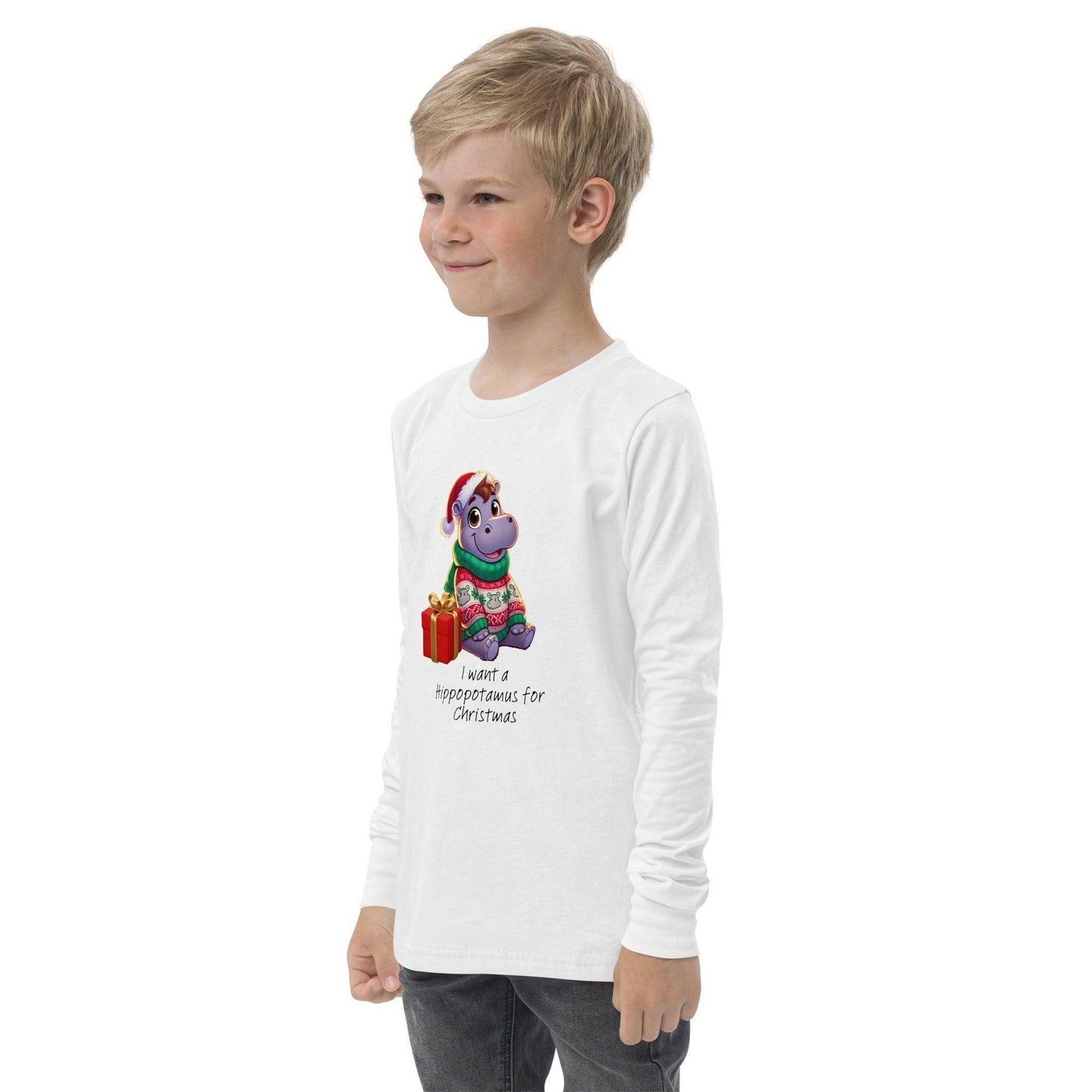 I Want a Hippopotamus for Christmas ๐ฆ๐ Girl Hippo - Youth Long Sleeve Tee! ๐โจ - Whippie's