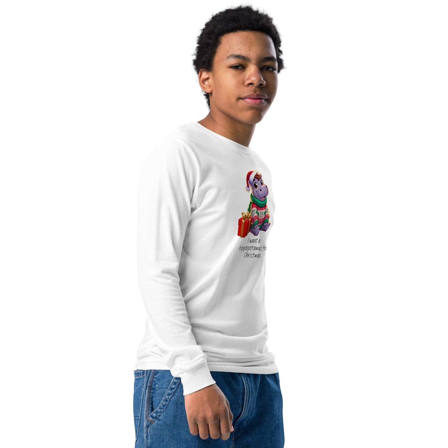 I Want a Hippopotamus for Christmas ๐ฆ๐ Girl Hippo - Youth Long Sleeve Tee! ๐โจ - Whippie's