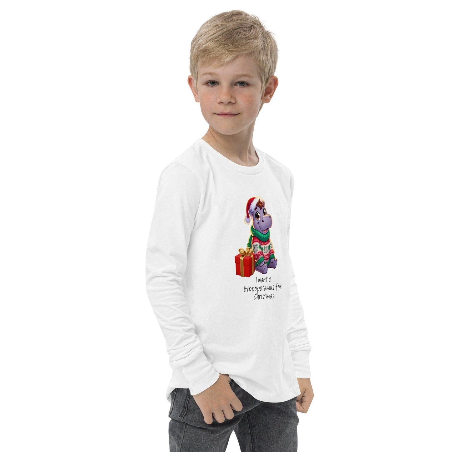 I Want a Hippopotamus for Christmas ๐ฆ๐ Girl Hippo - Youth Long Sleeve Tee! ๐โจ - Whippie's