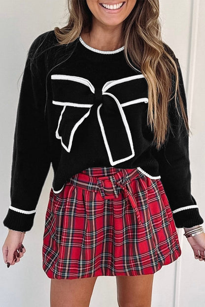 Black Contrast Bow Cropped Sweater