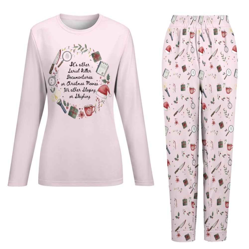 "Slaying or Sleighing" True Crime Christmas Pajamas Set