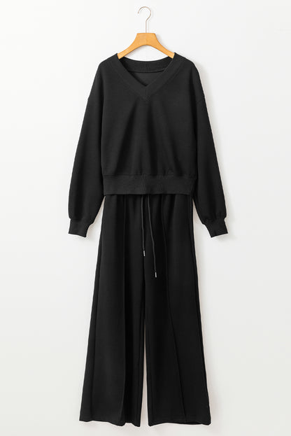 Black V-Neck Cropped High Waist Activewear