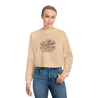 Bonjour! Cropped Fleece Pullover 🌷✨ Women's Cozy Sweatshirt 💖 - Whippie's
