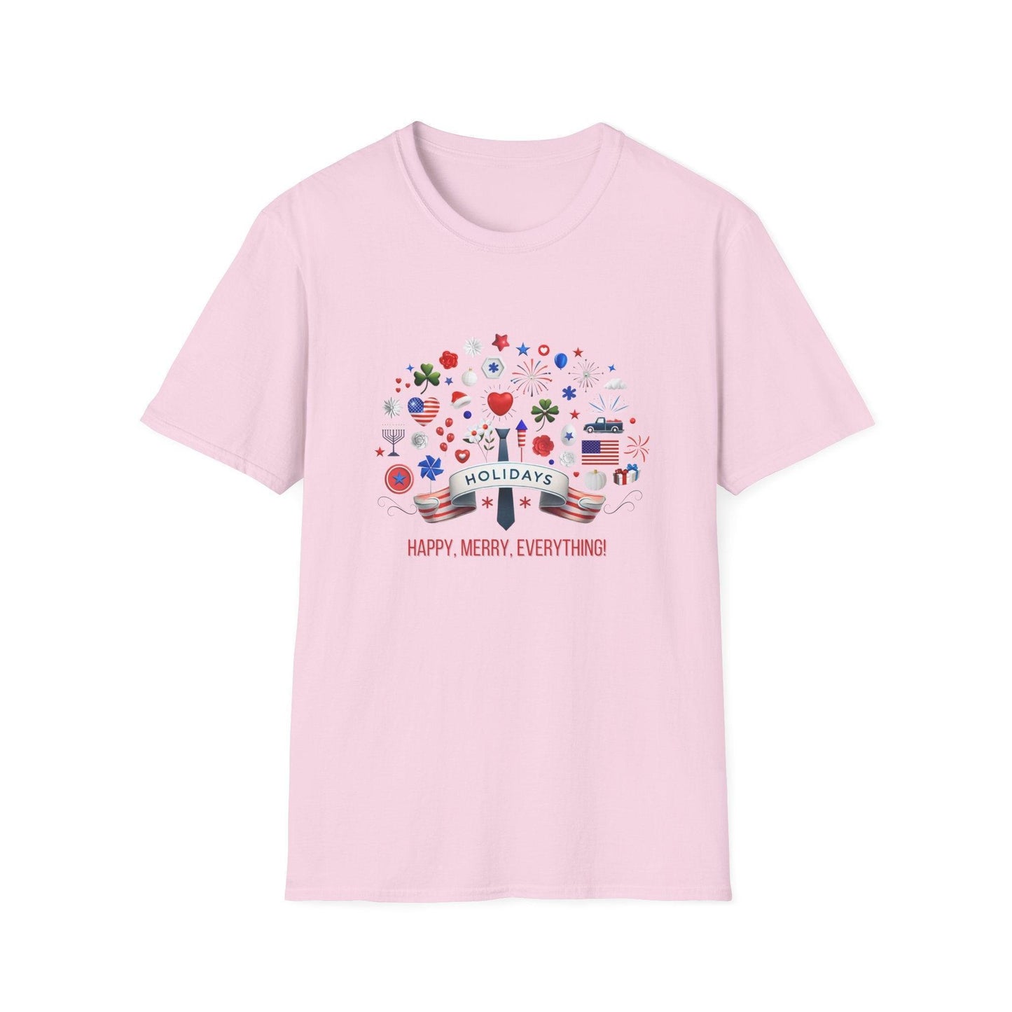 Merry Happy Everything 🎉 Unisex T-Shirt - Red, White & Blue Holiday Cheer! - Whippie's