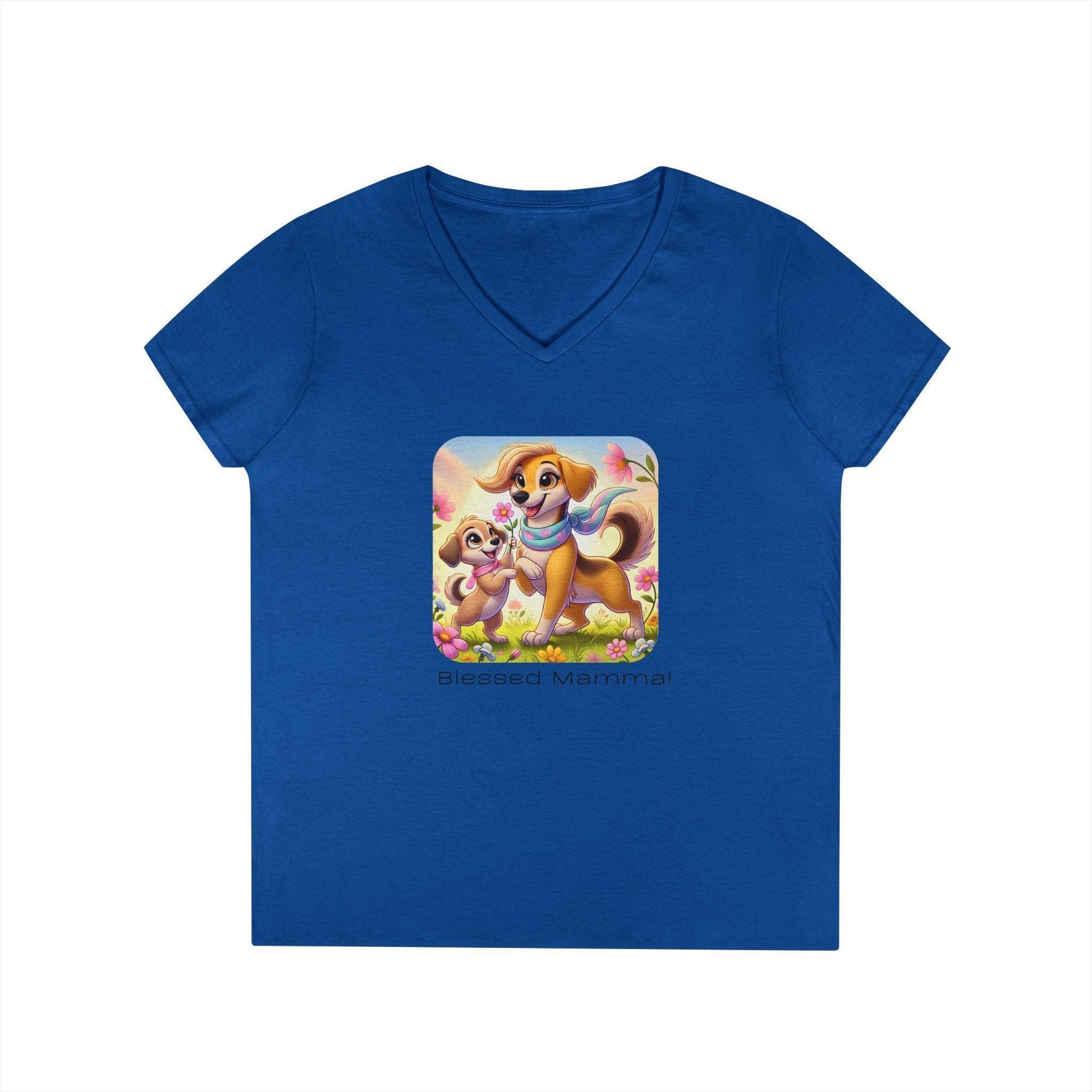 Blessed Mamma - Dog and Puppy 🐶💐 Ladies' V-Neck Tee 💖 - Whippie's
